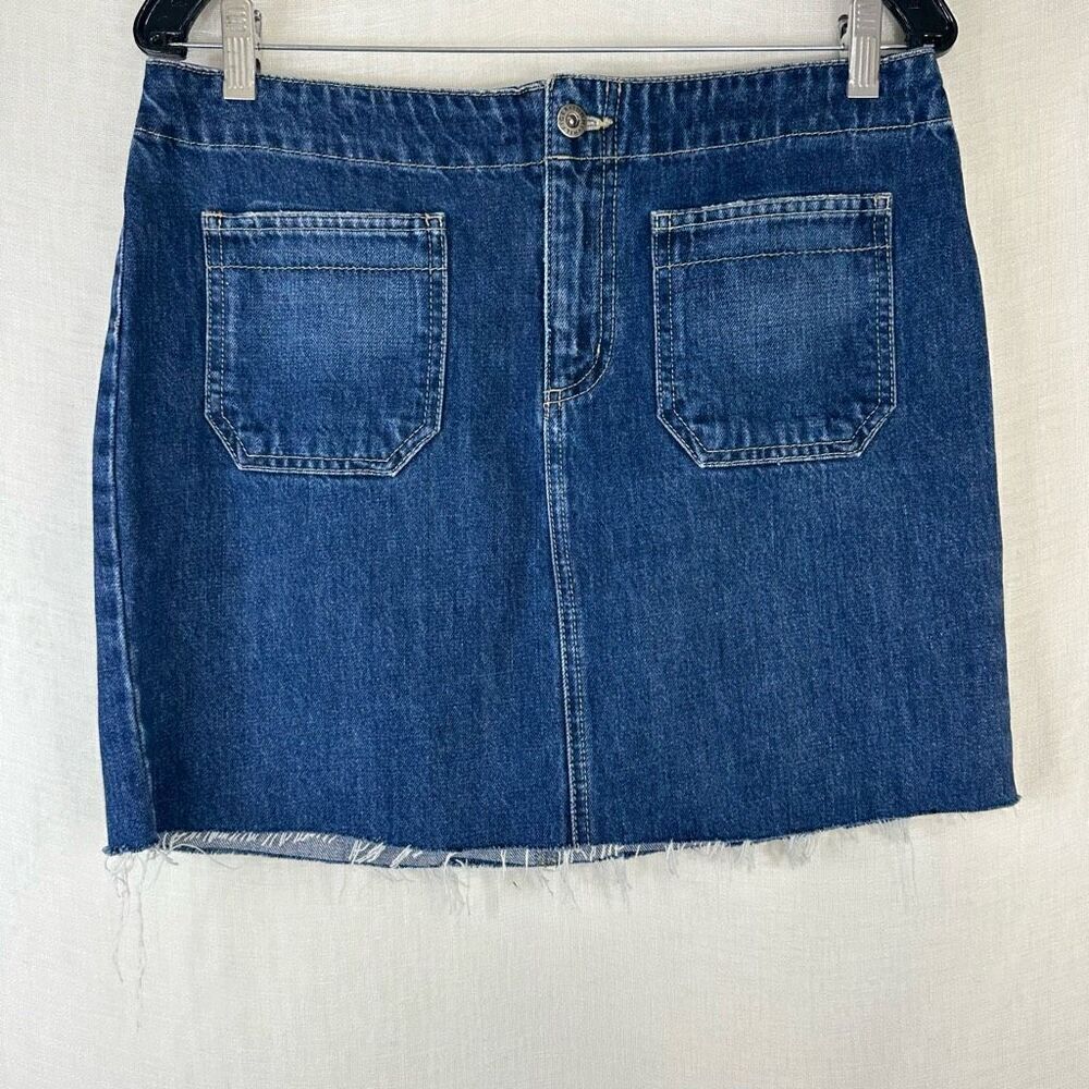 Tommy Hilfiger Jeans‎ Y2K Denim Mini Skirt Womens 10 Front Pockets Raw Hemline